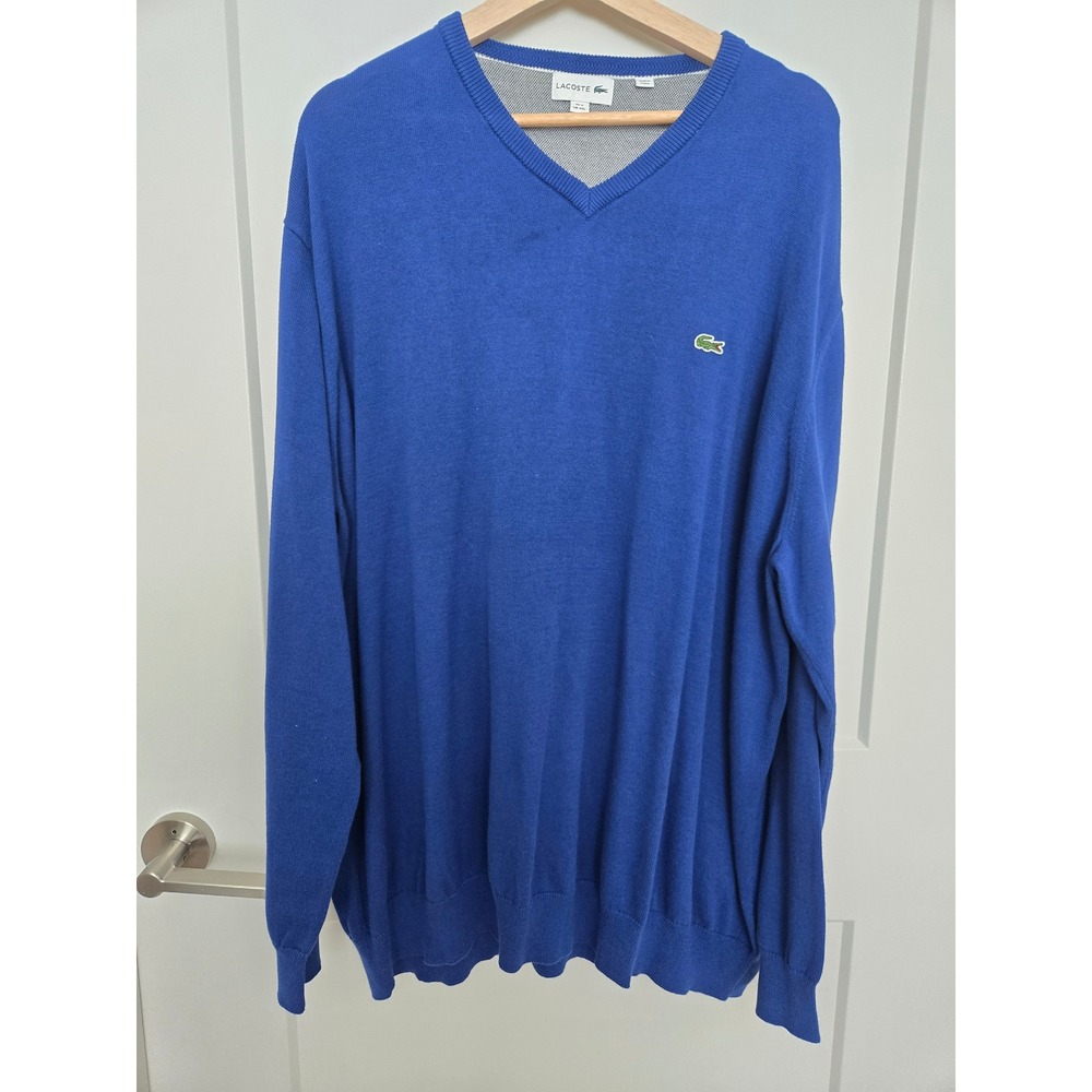 Lacoste Mens Royal Blue 100% Cotton V-Neck Sweater Size 4XL Big & Tall